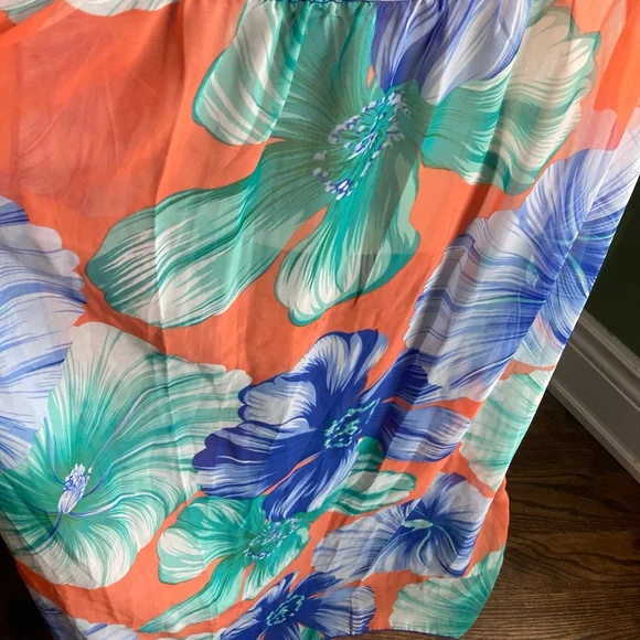 Women's bathing suit sheer cover RESORT by Chuck A. Size L Orange Floral - Picture 9 of 13